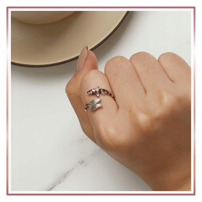 Srebrny Pierścionek Otwarty RYBA KOI S925