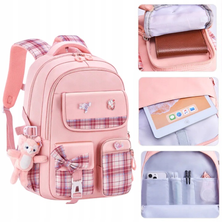 PLECAK SZKOLNY TORNISTER MŁODZIEŻ W KRATĘ POJEMNY DUŻY DO SZKOŁY KL. 1-3