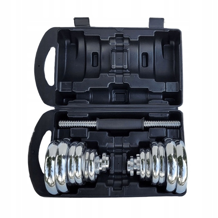 Hantle żeliwne 2x10kg WALIZKA regulowane chromowane zestaw talerze gryfy