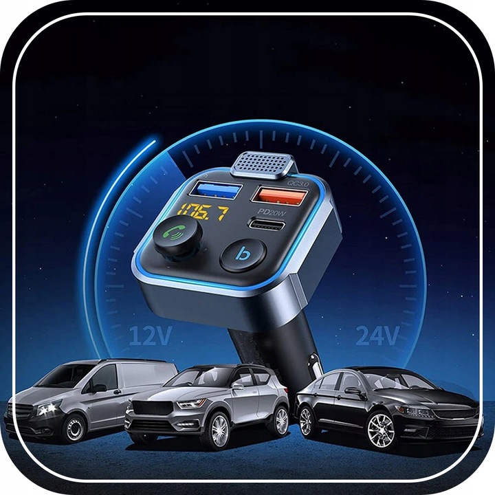 TRANSMITER BLUETOOTH AUDIO FM MP3 BT SZYBKA ŁADOWARKA 3X USB QC 3.0 RGB