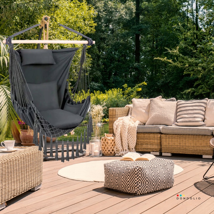 Hamak Huśtawka Fotel Wiszący Brazylijski Ogrodowy Bujany + 3 poduszki BOHO
