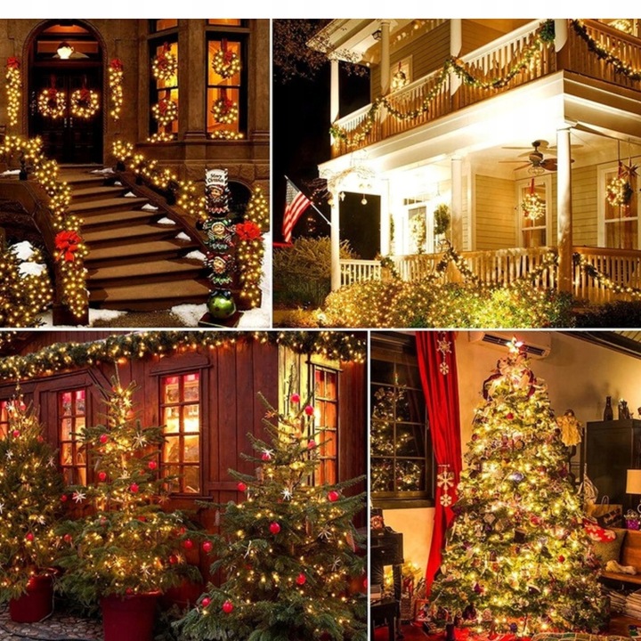 LAMPKI CHOINKOWE 300 LED STAŁE + FLASH ZEWNĘTRZNE ŚWIATEŁKA BIAŁE CIEPŁE