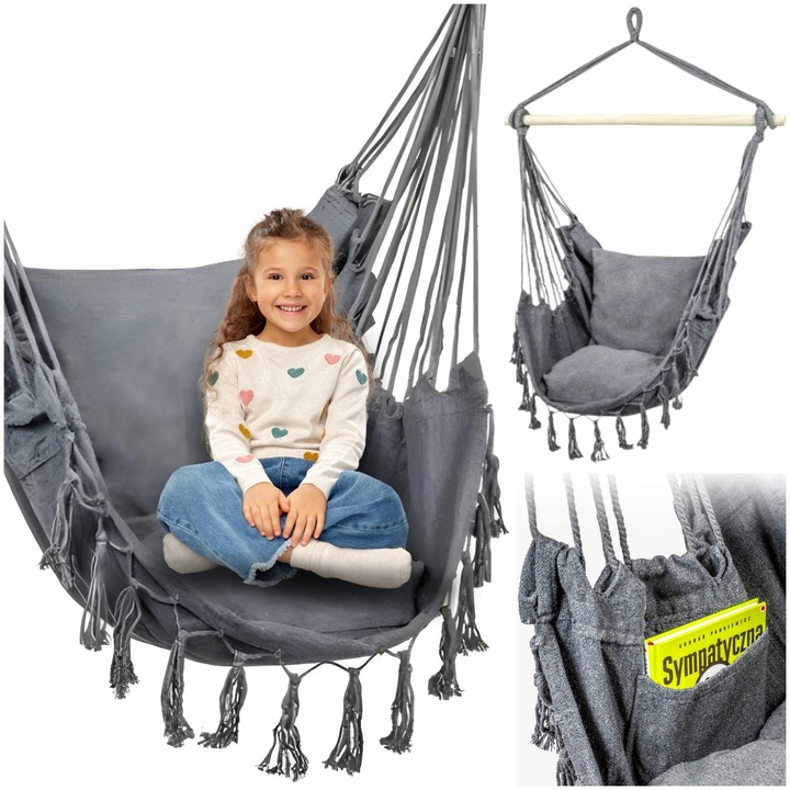 KRZESŁO BRAZYLIJSKIE FOTEL WISZĄCY HAMAK HUŚTAWKA NA BALKON BOHO +PODUSZKI