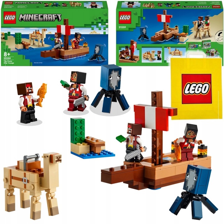 LEGO MINECRAFT 21259 Statek Piracki Figurki Wielbłąd Zestaw Klocki + Torba