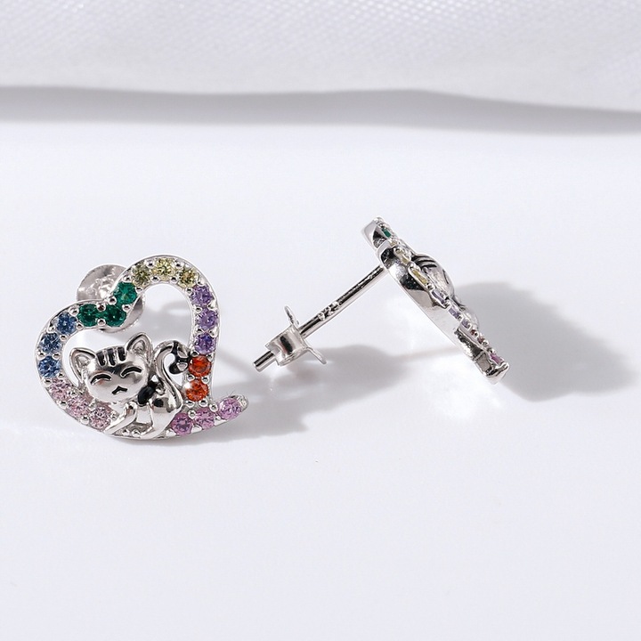 Kolczyki srebrne kotki dla dziewczynki dla dzieci srebro wkrętki sztyfty