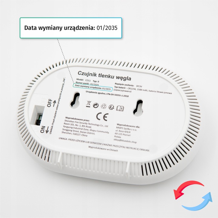 CZUJNIK CZADU TLENKU WĘGLA CO-Tech CO11 | BATERIA NA 10 LAT | CERTYFIKOWANY