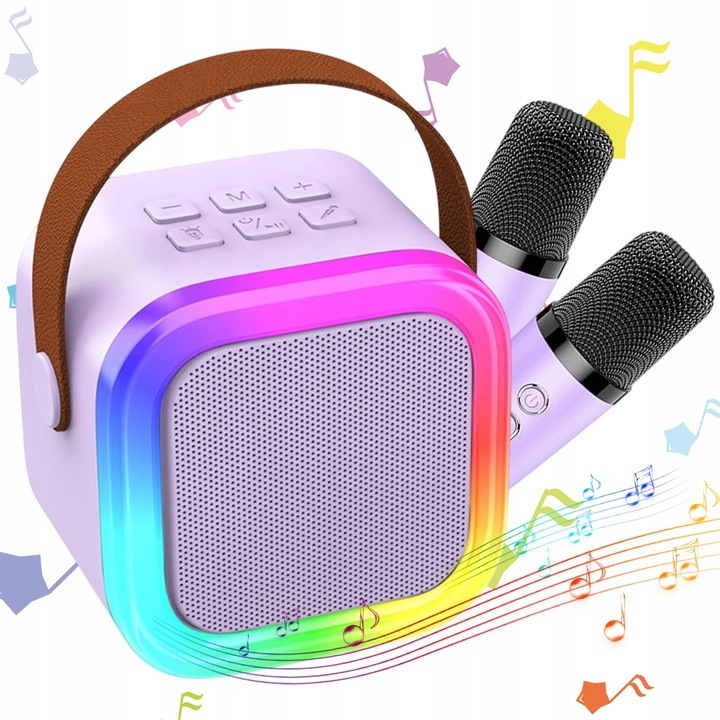 Bezprzewodowy Zestaw do Karaoke dla Dzieci LED Głośnik Bluetooth +Mikrofony