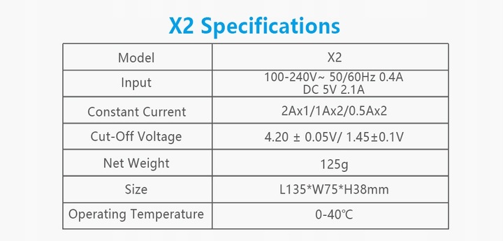 Ładowarka XTAR X2 NEW 18650/26650 Li-ION NI-MH 2A