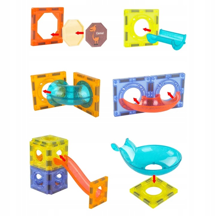 Świecące KLOCKI MAGNETYCZNE świecący tor kulkowy ZESTAW XL kulodrom 75 el.