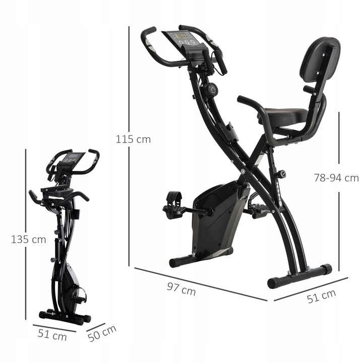 Rower Treningowy X-Bike Składany Stacjonarny LCD Czarny