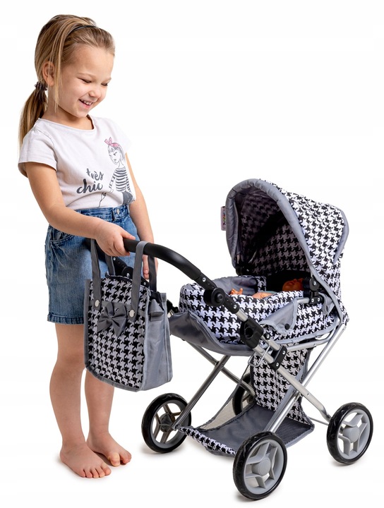 Wózek dla lalek 3w1 SPACEROWY GŁEBOKI + INTERAKTYWNA LALKA BOBAS zestaw XXL