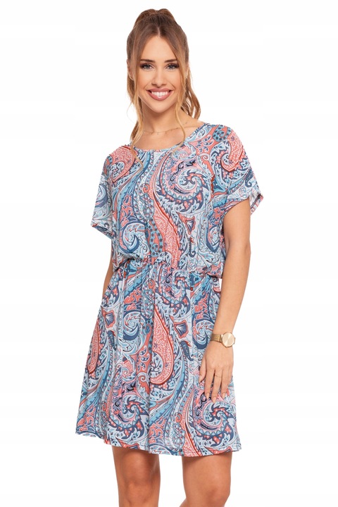 MODNA SUKIENKA DAMSKA KRÓTKA ELASTYCZNA W ORIENTALNY WZÓR NA LATO MORAJ S/M