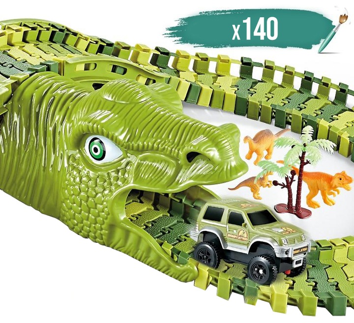 Tor Wyścigowy Park Dinozaurów Segmentowa Budowa XL 140 el. Akcesoria 210cm