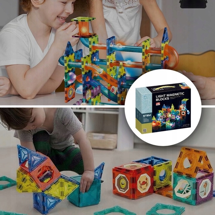 Klocki magnetyczne konstrukcyjne 49el 3D edukacyjne duży zestaw dla dzieci