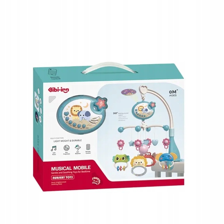 Karuzelka Niebieska do łóżeczka z Projektorem Muzyką Pilotem Pozytywka