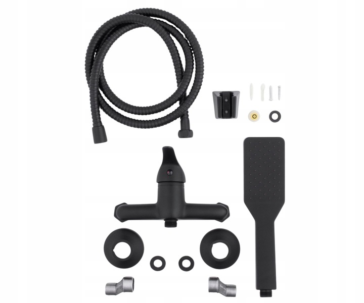 Bateria prysznicowa czarna ścienna jednouchwytowa ze słuchawką i wężem YOKA