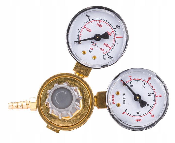 REDUKTOR CIŚNIENIOWY 2 ZAWORY CO2 ARGON 230 BAR CIŚNIENIA 0,5 - 10 DO BUTLI