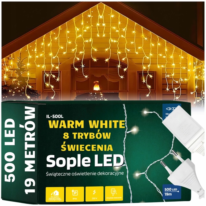 LAMPKI OŚWIETLENIE ŚWIĄTECZNE ZEWNĘTRZNE SOPLE LED ŚWIATEŁKA OGRODOWE DOM