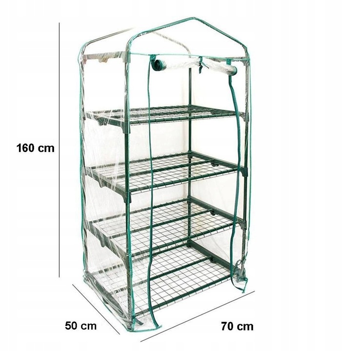 MINI SZKLARNIA FOLIA BALKONOWA 4 Półki 160x70x50cm Rośliny Kwiaty Sadzonki