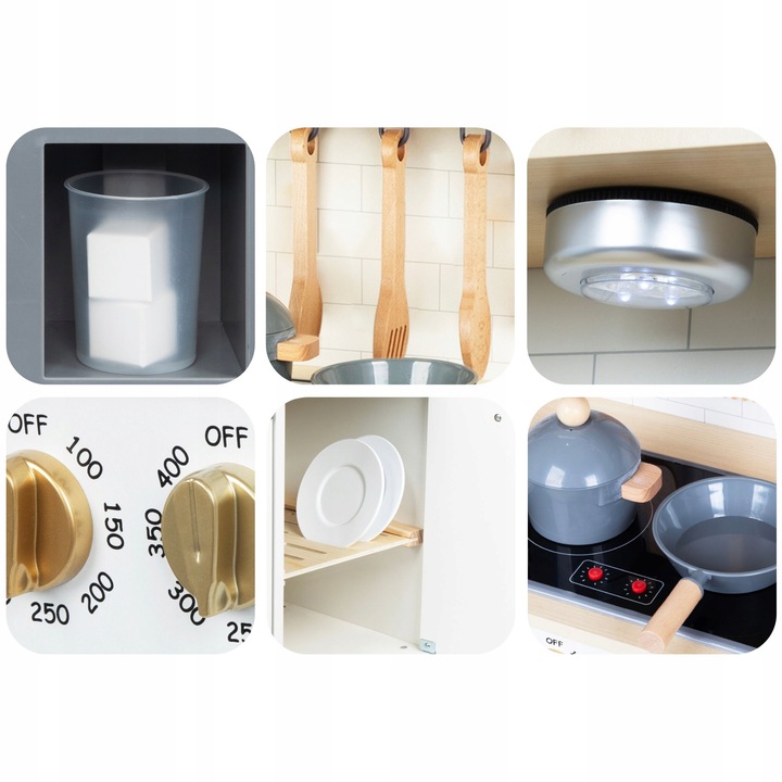 Duża Interaktywna Edukacyjna Drewniana Kuchnia z Oświetleniem LED 2 Poziomy