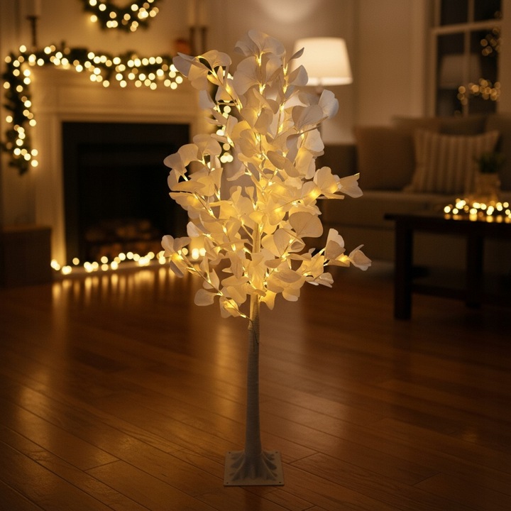 Drzewko Świąteczne Ozdobne Świecące LED BRZOZA 150 cm Lampki Białe Ciepłe