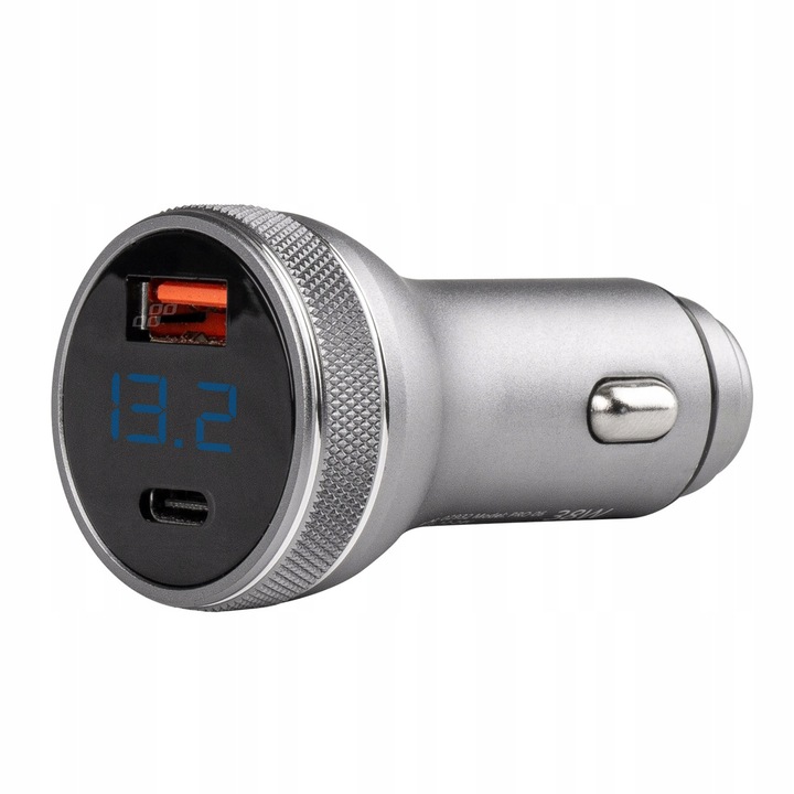 Ładowarka samochodowa 38W z woltomierzem USB + USB-C do auta samochodu