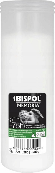 Wkłady do zniczy parafinowe Bispol 75h palenia wysokość 18 cm - 20 sztuk