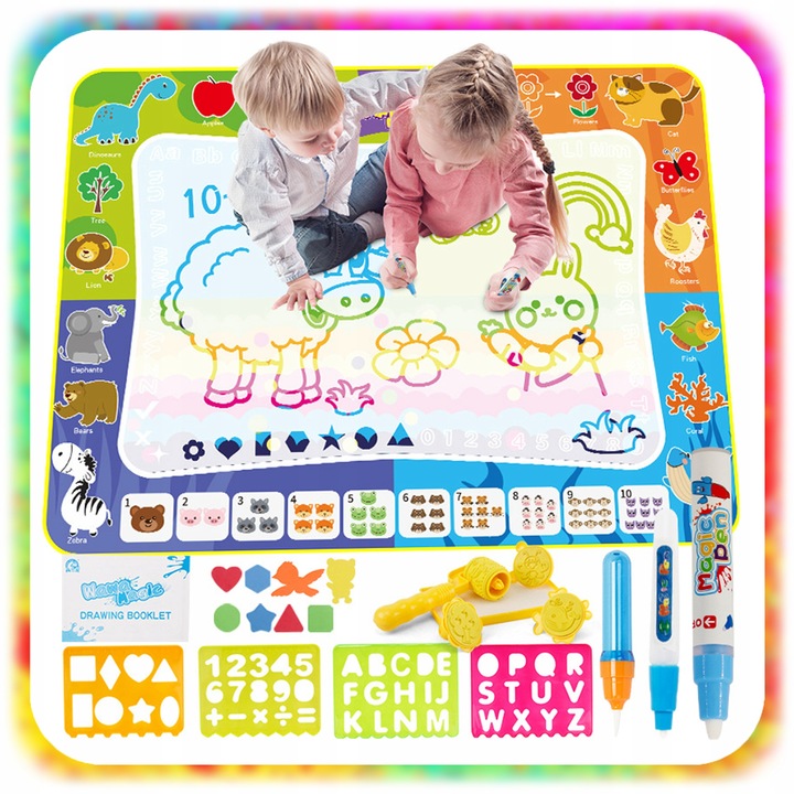 MATA WODNA DO MALOWANIA RYSOWANIA 120x90 Pieczątki Formy Pisaki ZESTAW XXL