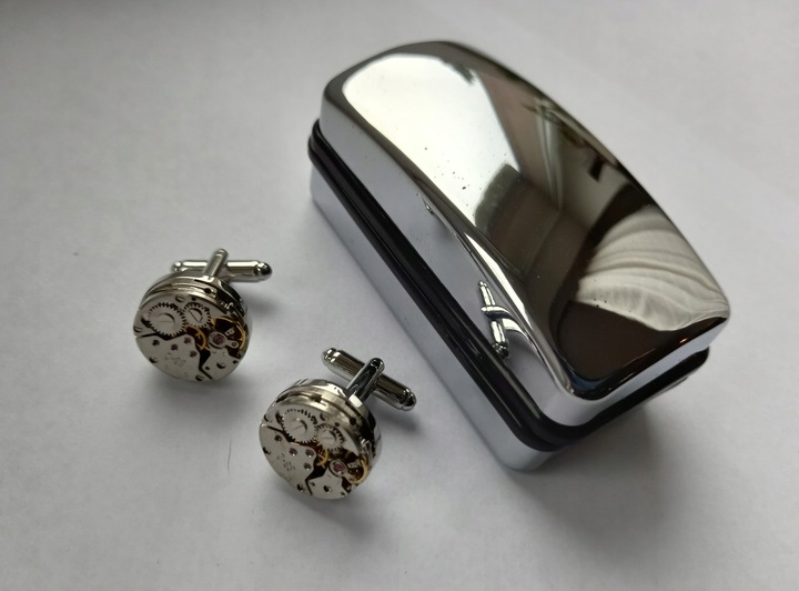 Spinki do mankietów Zegarek Werk Mechanizm Zegarka Steampunk Metalowe Etui