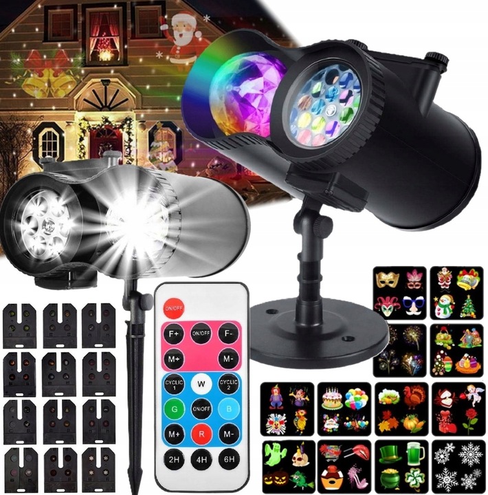 PROJEKTOR ŚWIĄTECZNY LED ŚNIEG NA PILOT LASEROWY REFLEKTOR RZUTNIK NA DOM