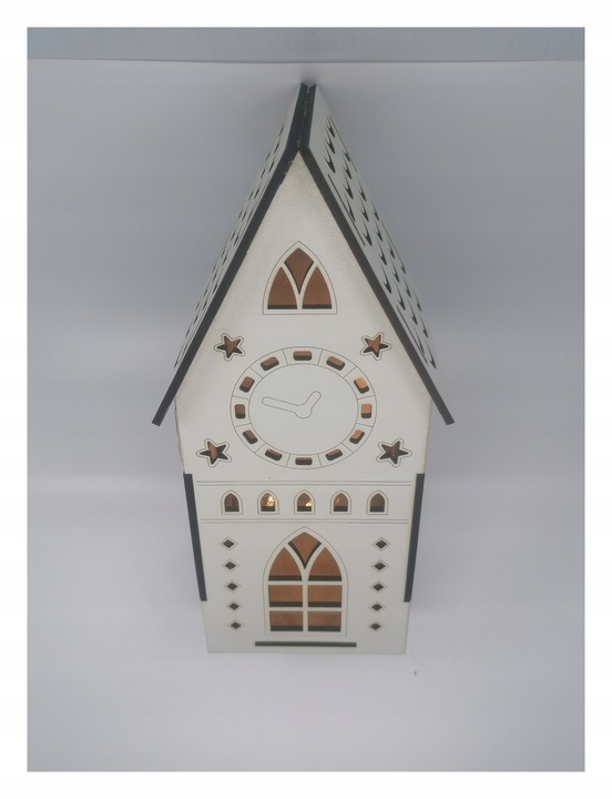 Domek lampion, oświetlenie led ciepłe, HIT biały hdf