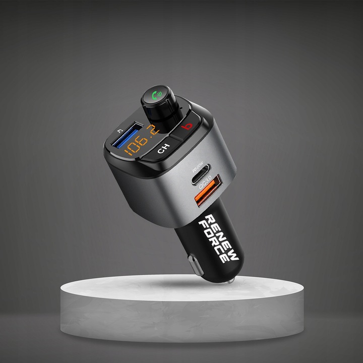 NAJMOCNIEJSZY Transmiter bluetooth FM samochodowy ładowarka 36W QC3.0 USB-C
