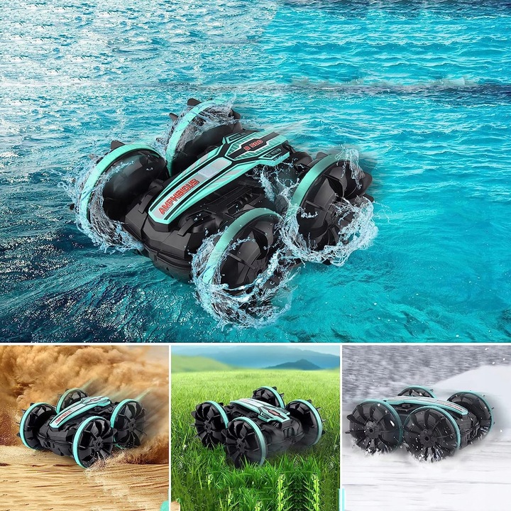 SAMOCHÓD ZDALNIE STEROWANY RC GESTAMI AMFIBIA 2 PILOTY 4x4 360° PŁYWAJĄCY