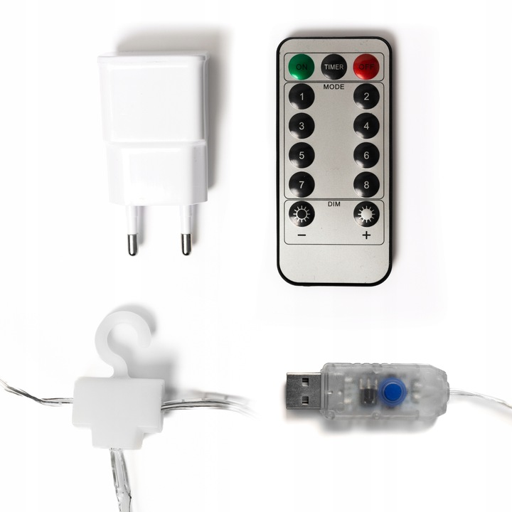 KURTYNA ŚWIETLNA LAMPKI SOPLE DRUCIKI 200 LED 2x2m GIRLANDA USB + ADAPTER