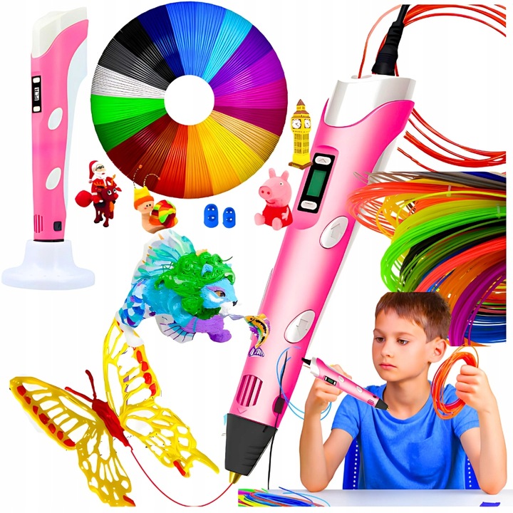 DŁUGOPIS 3D MAGICZNA DRUKARKA PEN DLA DZIECI FILAMENT ZESTAW 21 KOLOR 109 M