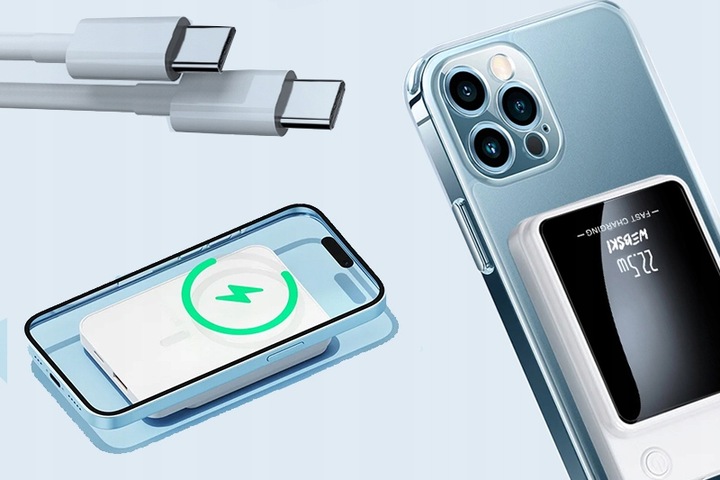 POWERBANK MAGNETYCZNY BEZPRZEWODOWY Z MAGSAFE 10000mAh 22,5W PD + kabel CC