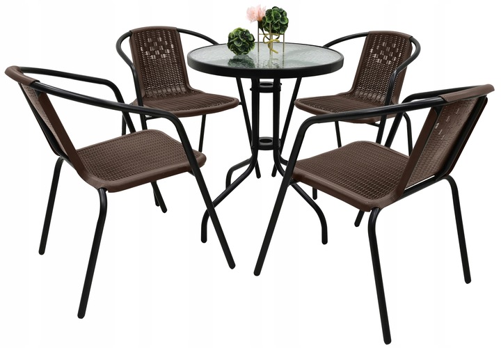 ZESTAW MEBLI OGRODOWYCH TARAS NA BALKON 4x KRZESŁA LORETTO + STÓŁ FI60 BRĄZ