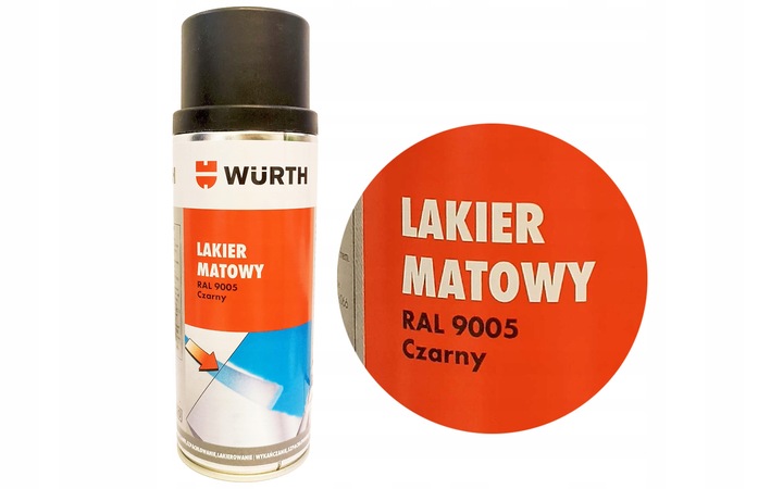 WURTH Lakier Czarny Mat Satyna Spray Szybkoschnący RAL 9005 400ml