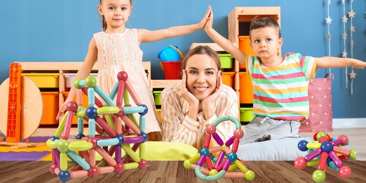 Klocki Magnetyczne Konstrukcyjne Edukacyjne Dla Dzieci Duże Elementy 98 El