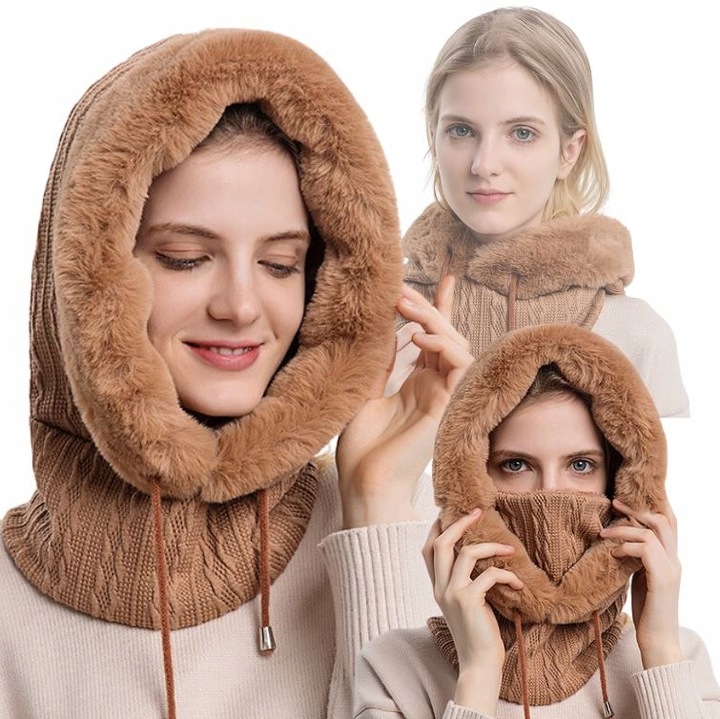 KOMINIARKA DAMSKA CZAPKA KOMIN Z FUTERKIEM CIEPŁA JEDNOCZĘŚCIOWA NA ZIMĘ