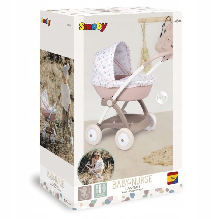 SMOBY BABY NURSE GŁĘBOKI WÓZEK DLA LALEK Z DASZKIEM GONDOLA REALISTYCZNY