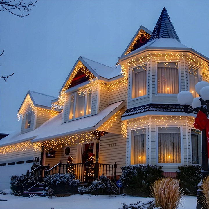 LAMPKI OŚWIETLENIE ŚWIĄTECZNE ZEWNĘTRZNE SOPLE LED ŚWIATEŁKA OGRODOWE DOM