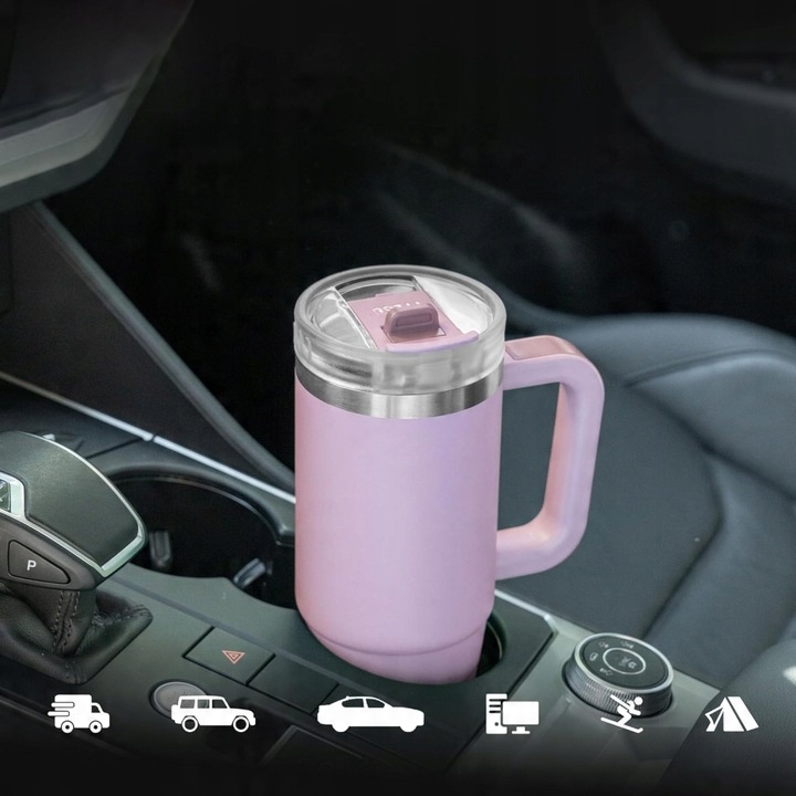 Kubek termiczny bidon na wode ze słomką teleskopową, termos do auta, 1200ml