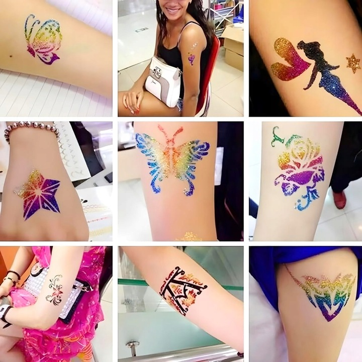 Zestaw do Robienia Tatuaży Brokatowych Szablony Tatuaże Brokatowe Duży DIY