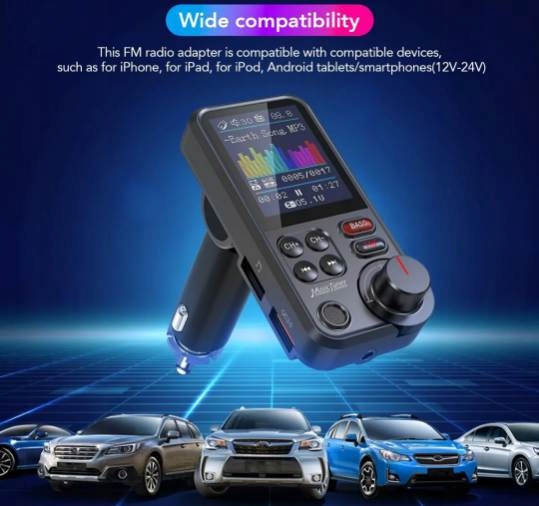 Bezprzewodowy TRANSMITER FM Bluetooth 5.0 SD RADIO ŁADOWARKA GŁOŚNIK 12/24v