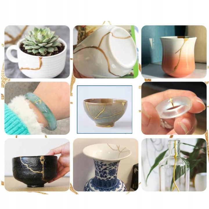 ZESTAW DO TECHNIKI KINTSUGI NAPRAWA CERAMIKI ZESTAW DIY KLEJ ZŁOTY 5min