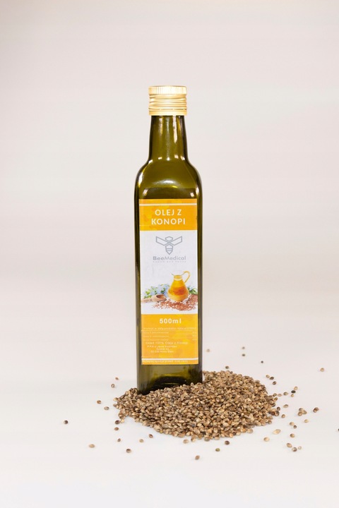 Olej Konopny Tłoczony Na Zimno Świeży Niefiltrowany 500 ml z Konopii Konopi