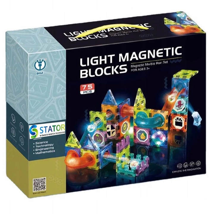 KLOCKI MAGNETYCZNE 3D Konstrukcyjne Magnetic TOR KULKOWY ŚWIECĄCY 75 el.