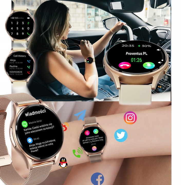 SMARTWATCH DAMSKI AMOLED KARDIOWATCH POMIAR EKG HRV CIŚNIENIE ROZMOWY SMS