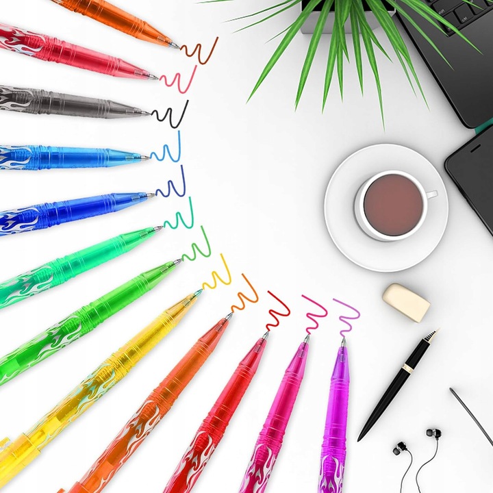 12 ZMAZYWALNE DŁUGOPISY KOLOROWE ZESTAW DO BUDŻETOWANIA PRZYBORÓW SZKOLNYCH